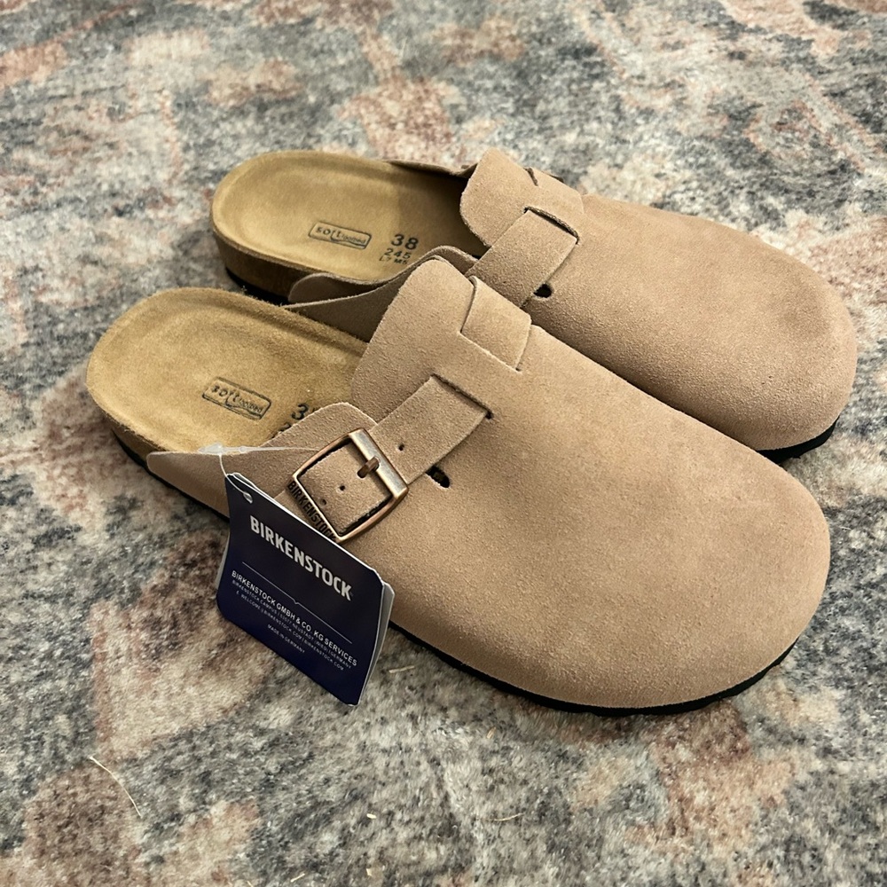 Birkenstock Tan Suede Mules, Size 38EU or 7/7.5US
